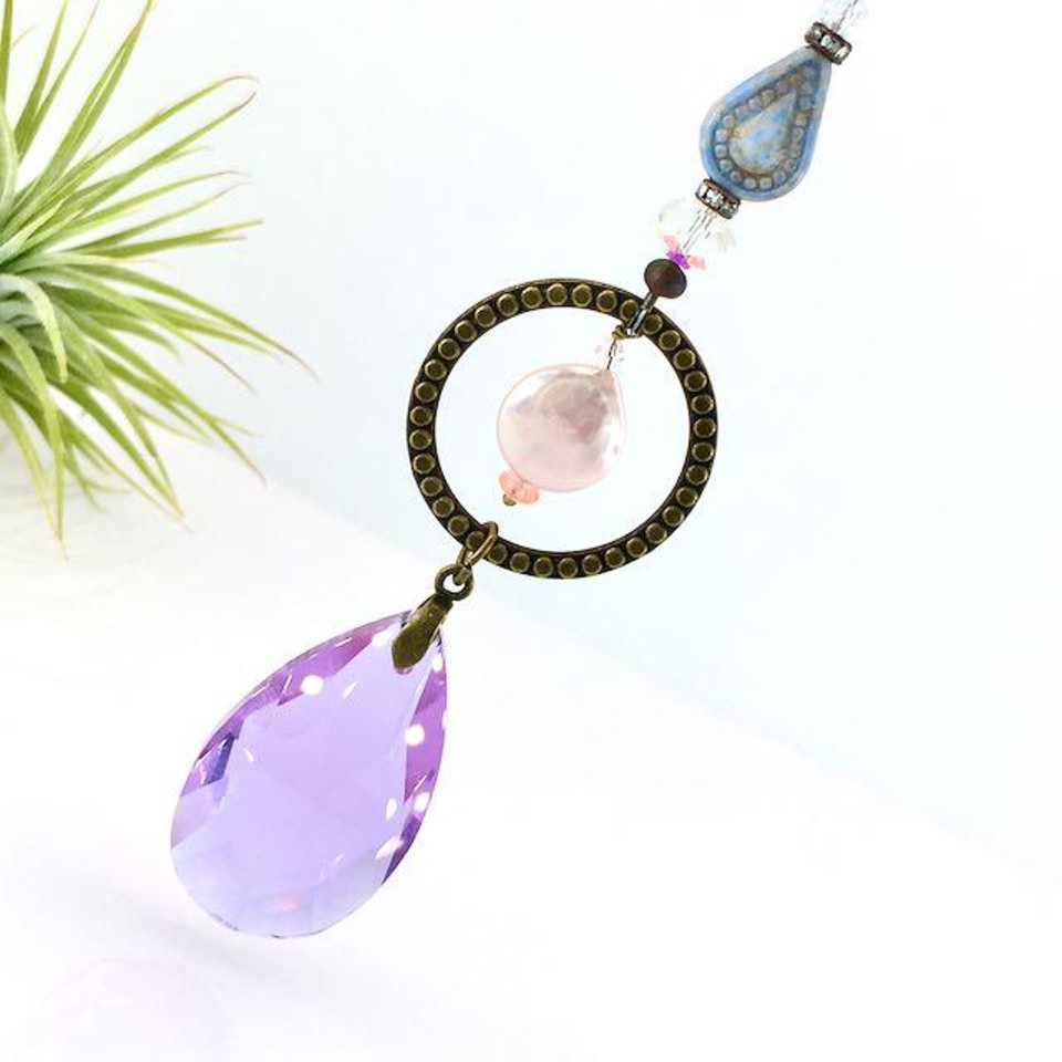 Purple Sun Catcher: Asfour Crystal, Keshi Pearl & Czech Beads