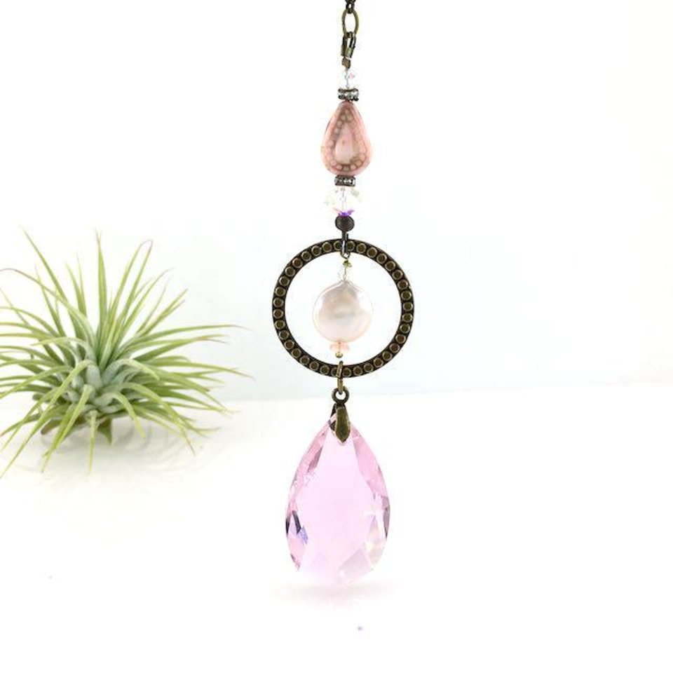 Pink Sun Catcher: Asfour Crystal, Keshi Pearl & Czech Beads