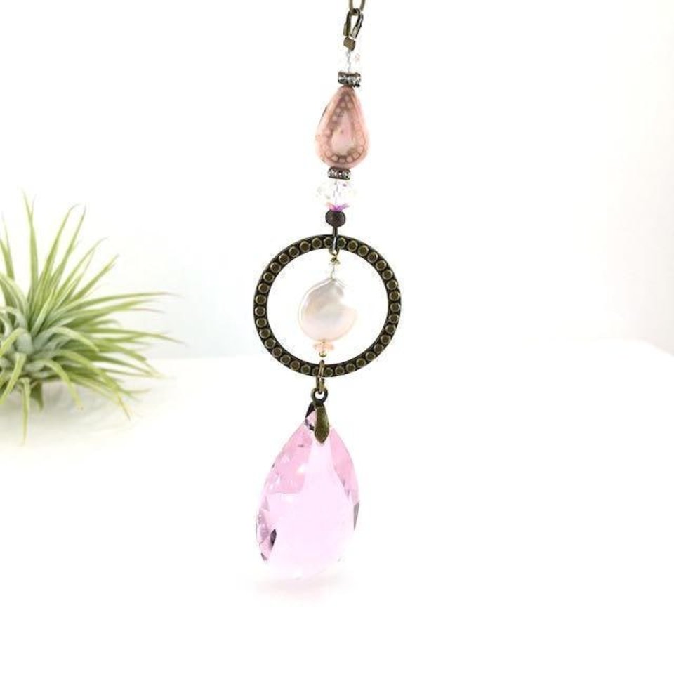 Pink Sun Catcher: Asfour Crystal, Keshi Pearl & Czech Beads