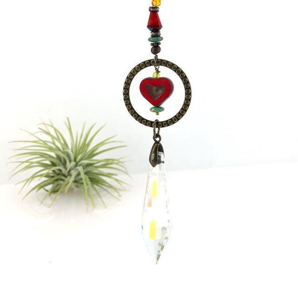 Boho Heart Crystal Sun Catcher: Window & Garden Decor, Asfour, Czech Beads