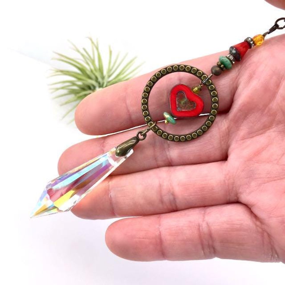 Boho Heart Crystal Sun Catcher: Window & Garden Decor, Asfour, Czech Beads