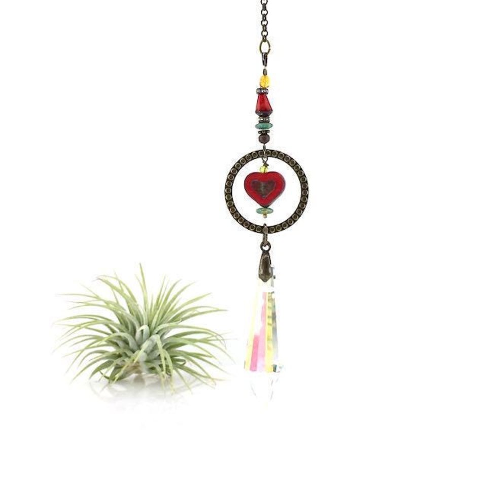 Boho Heart Crystal Sun Catcher: Window & Garden Decor, Asfour, Czech Beads