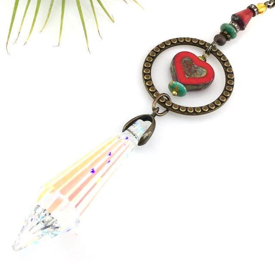 Boho Heart Crystal Sun Catcher: Window & Garden Decor, Asfour, Czech Beads