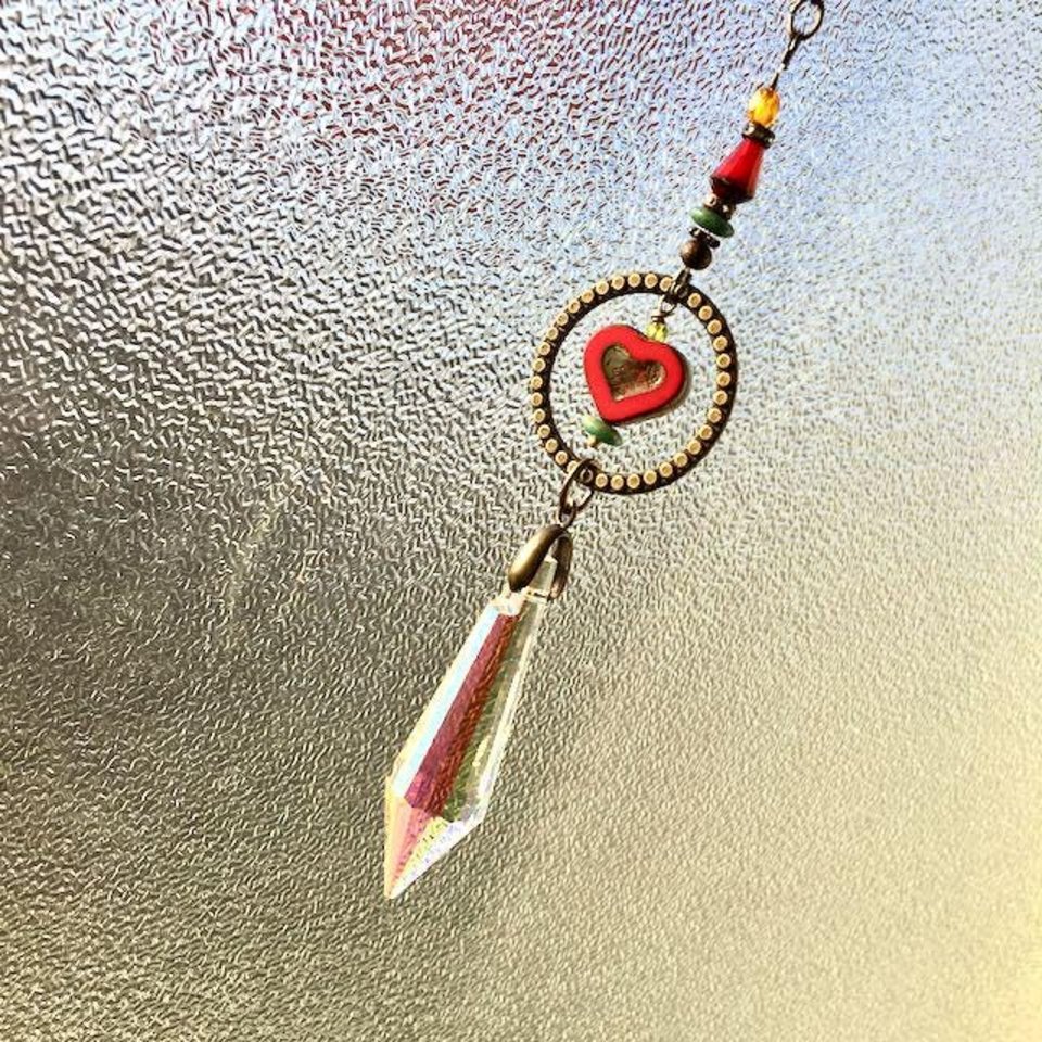Boho Heart Crystal Sun Catcher: Window & Garden Decor, Asfour, Czech Beads