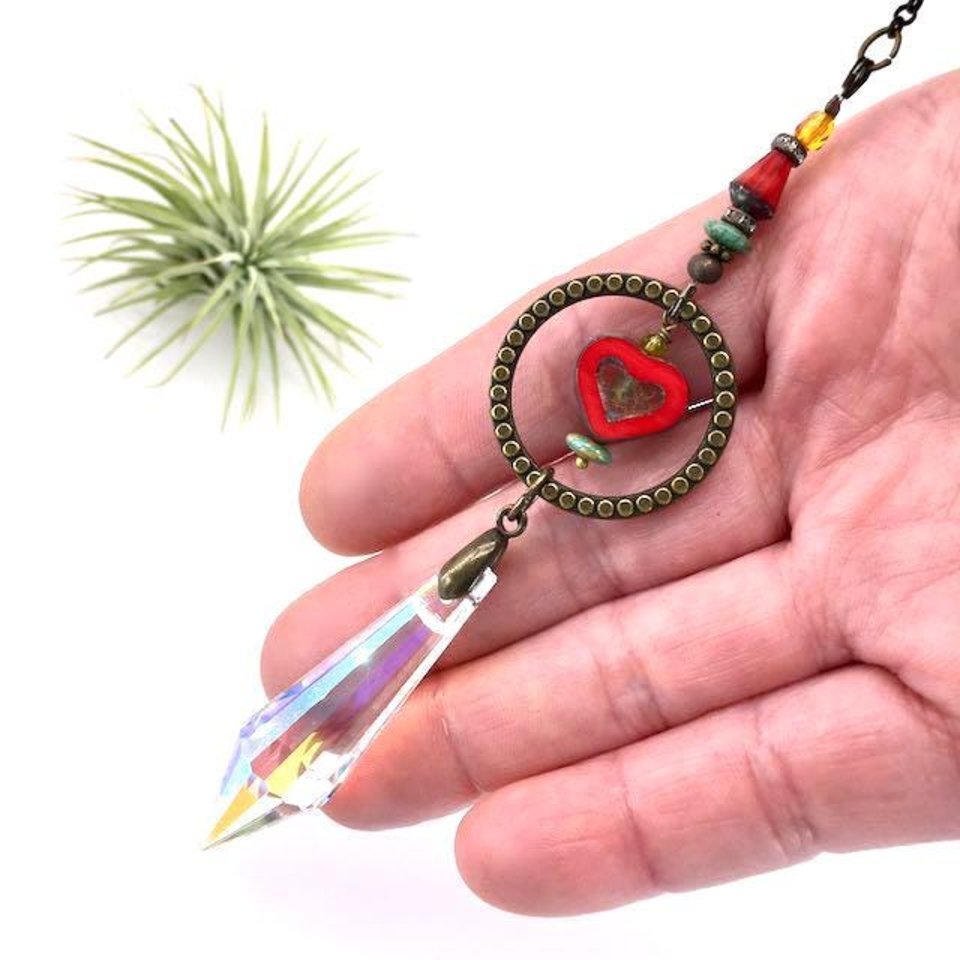 Boho Heart Crystal Sun Catcher: Window & Garden Decor, Asfour, Czech Beads