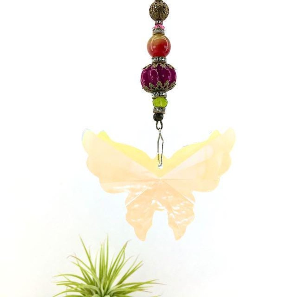 Large Butterfly Crystal Sun Catcher: Boho Rainbow Maker, Gemstone & Crystal Beads