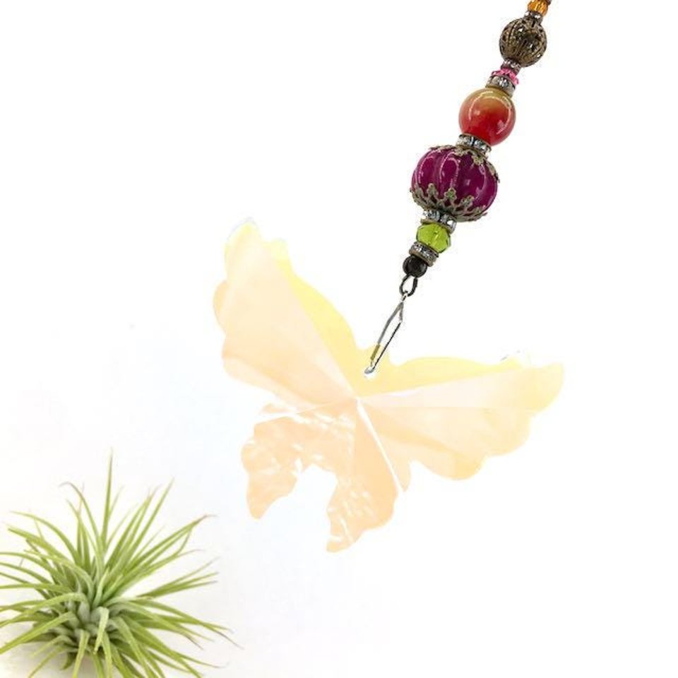 Large Butterfly Crystal Sun Catcher: Boho Rainbow Maker, Gemstone & Crystal Beads