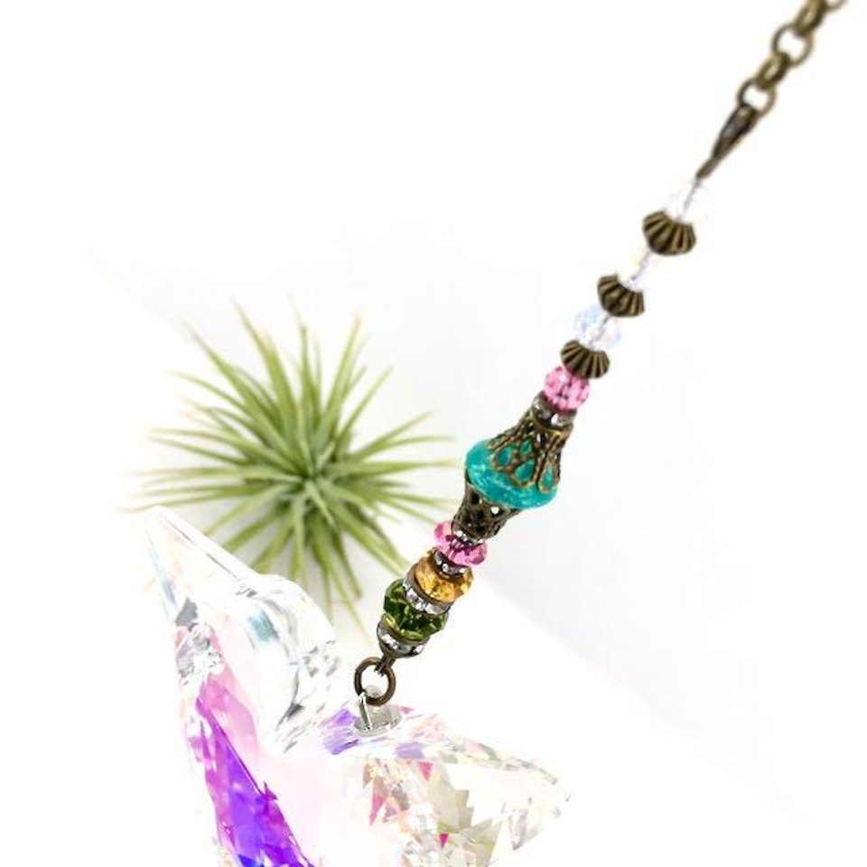 Large Hummingbird Crystal Sun Catcher: Boho Rainbow Maker, Czech & Austrian Beads
