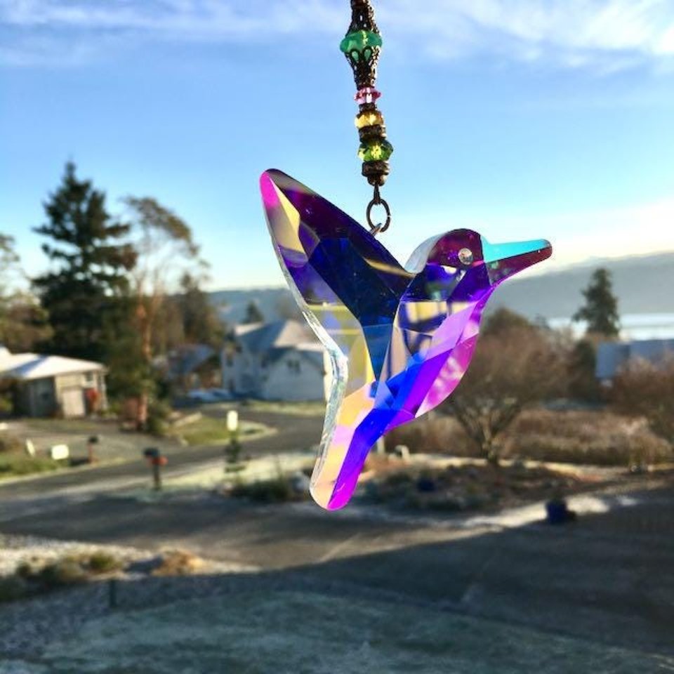 Large Hummingbird Crystal Sun Catcher: Boho Rainbow Maker, Czech & Austrian Beads