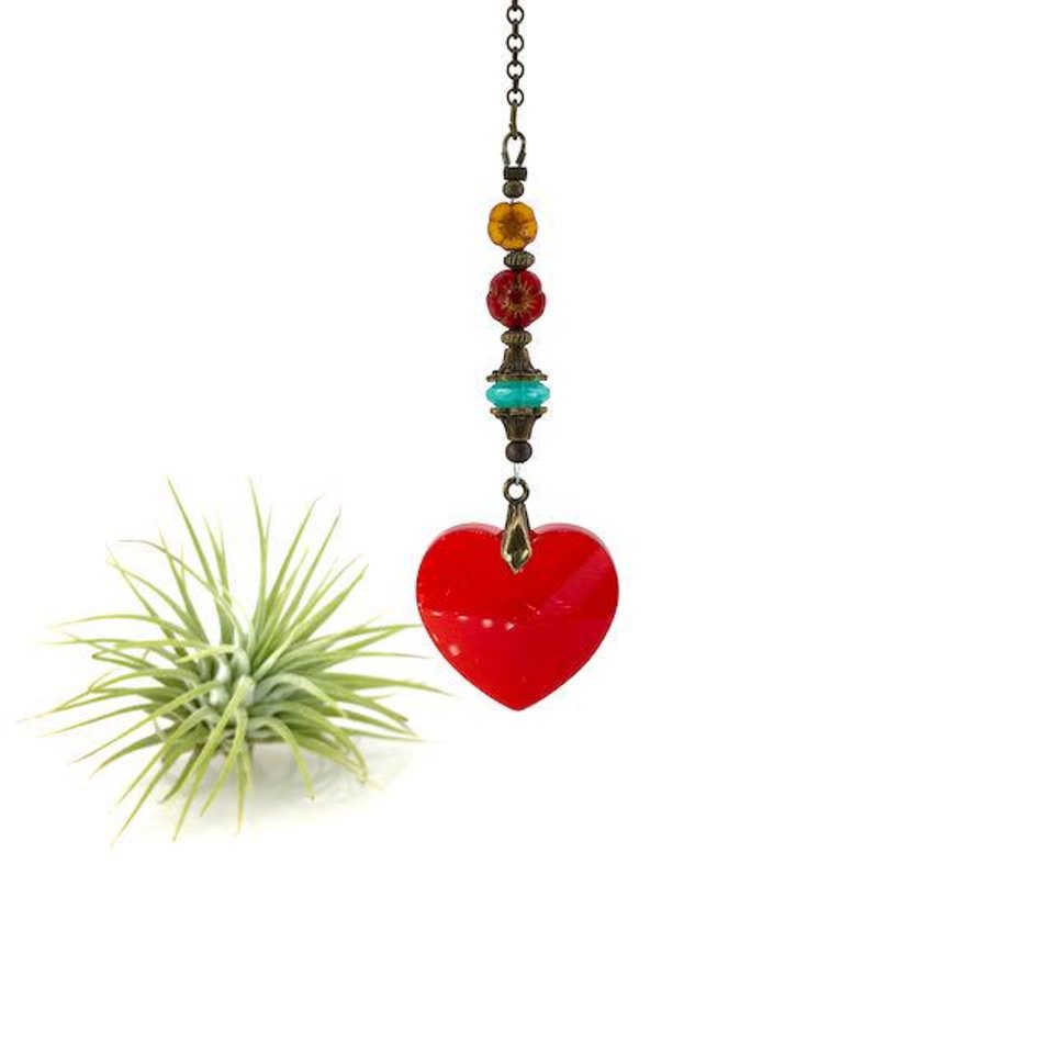 Ruby Heart Crystal Sun Catcher: Bohemian Window & Garden Decor, Czech Beads
