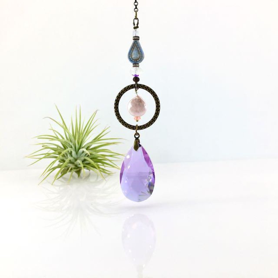 Purple Sun Catcher: Asfour Crystal, Keshi Pearl & Czech Beads