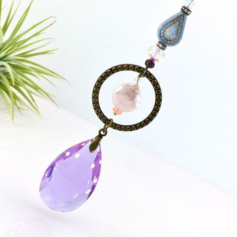 Purple Sun Catcher: Asfour Crystal, Keshi Pearl & Czech Beads