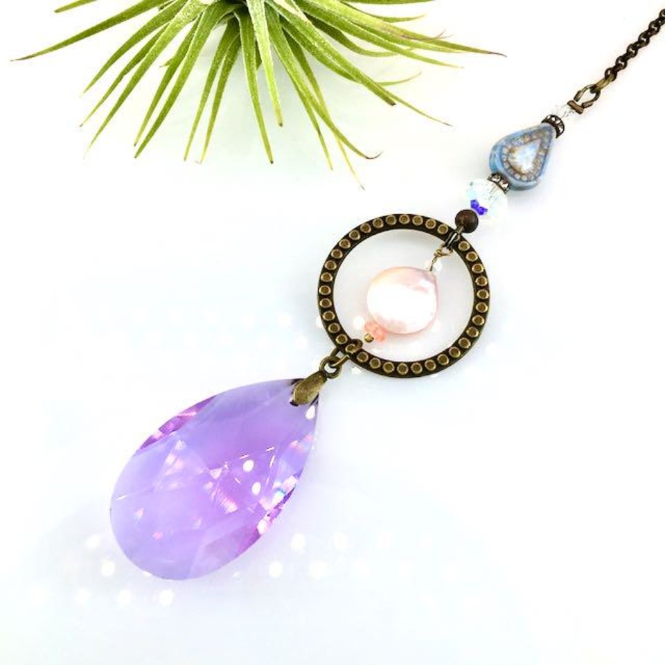 Purple Sun Catcher: Asfour Crystal, Keshi Pearl & Czech Beads