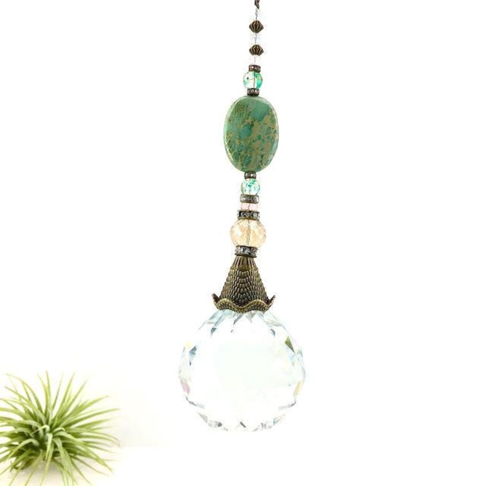 Jasper Gemstone Sun Catcher, 40mm Crystal Sphere, Rainbow Maker