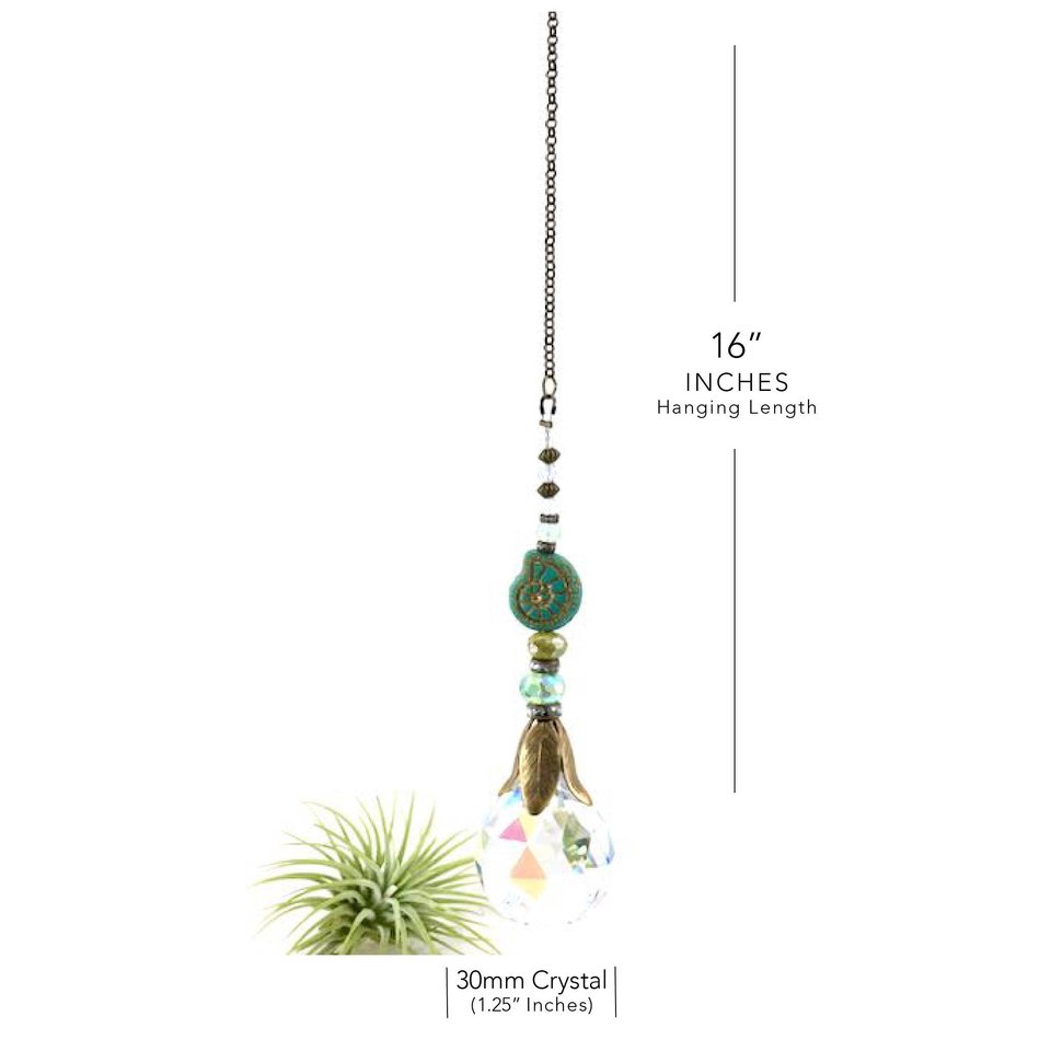 Nautilus Crystal Prism Sun Catcher: Czech Glass & Antique Bronze Beads
