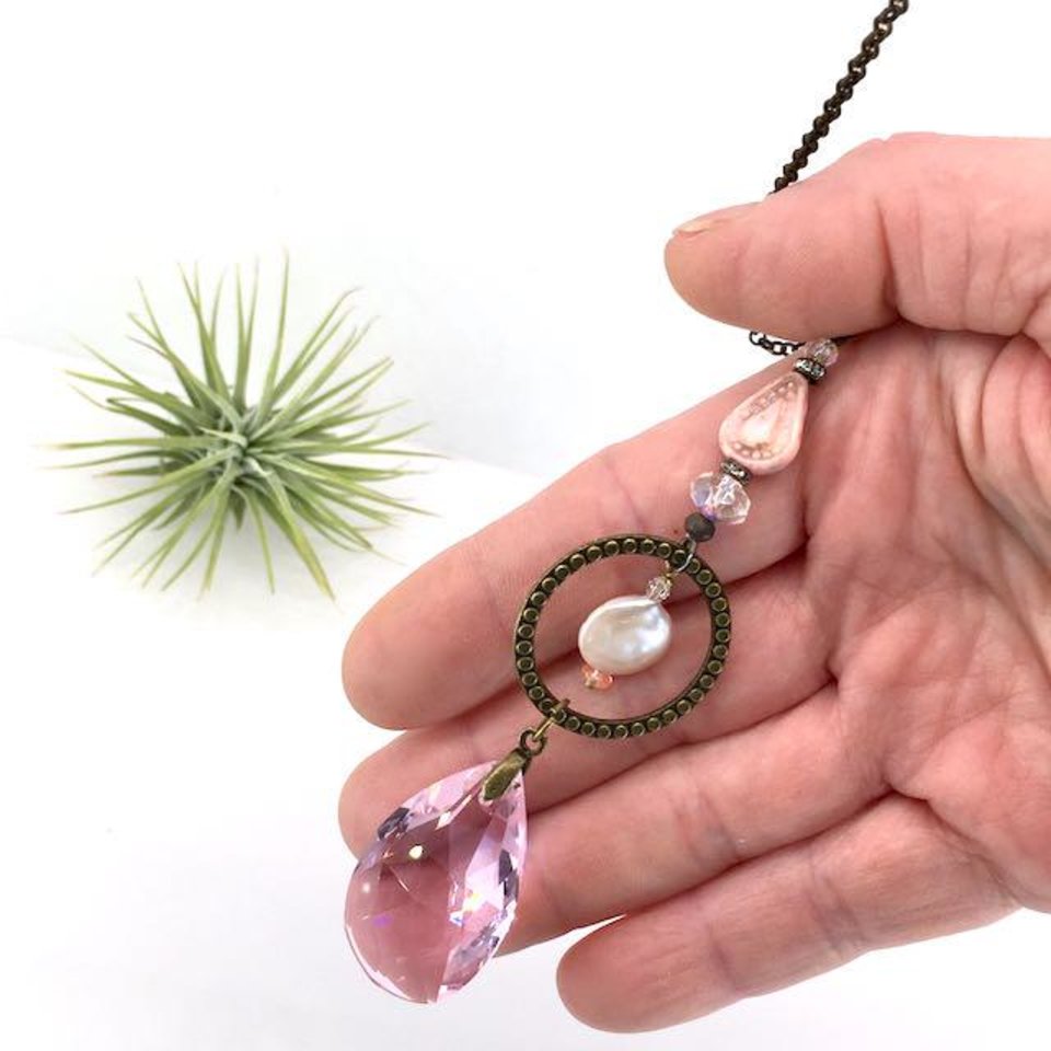Pink Sun Catcher: Asfour Crystal, Keshi Pearl & Czech Beads