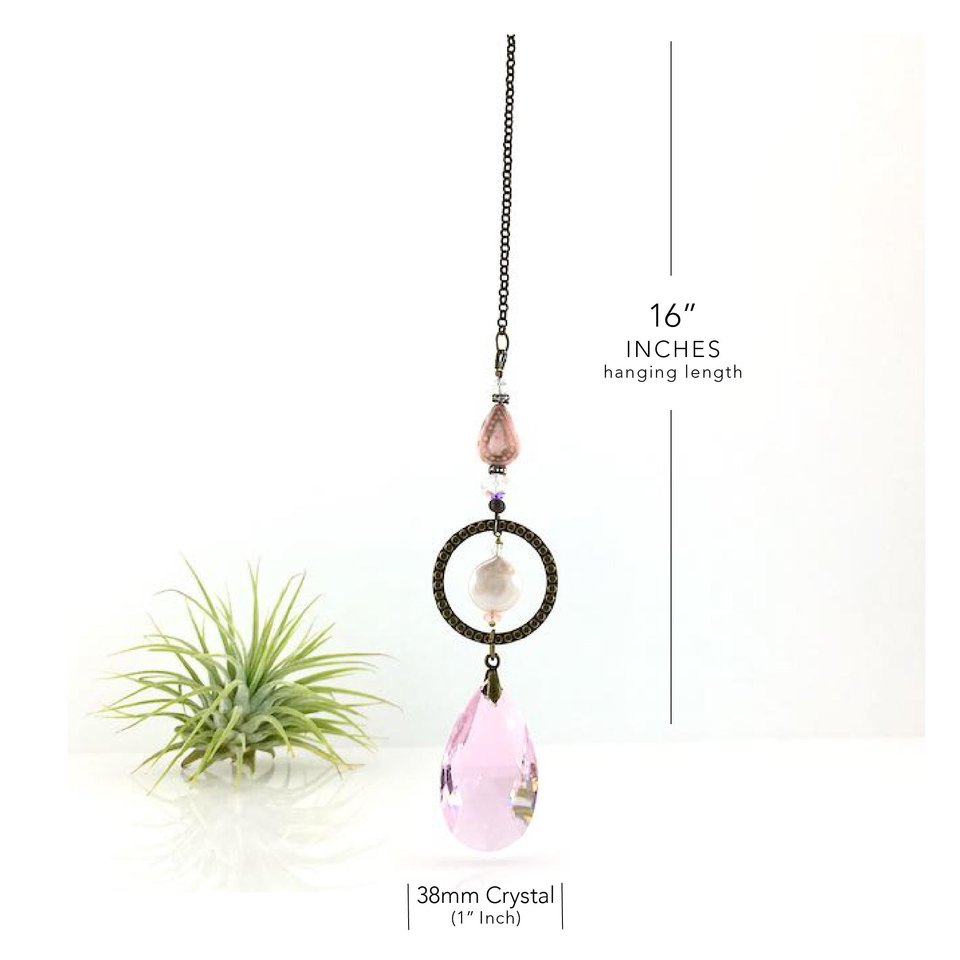 Pink Sun Catcher: Asfour Crystal, Keshi Pearl & Czech Beads