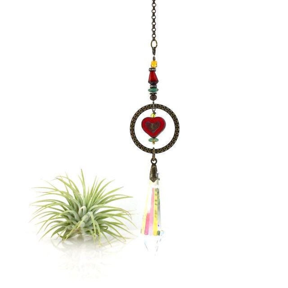 Boho Heart Crystal Sun Catcher: Window & Garden Decor, Asfour, Czech Beads