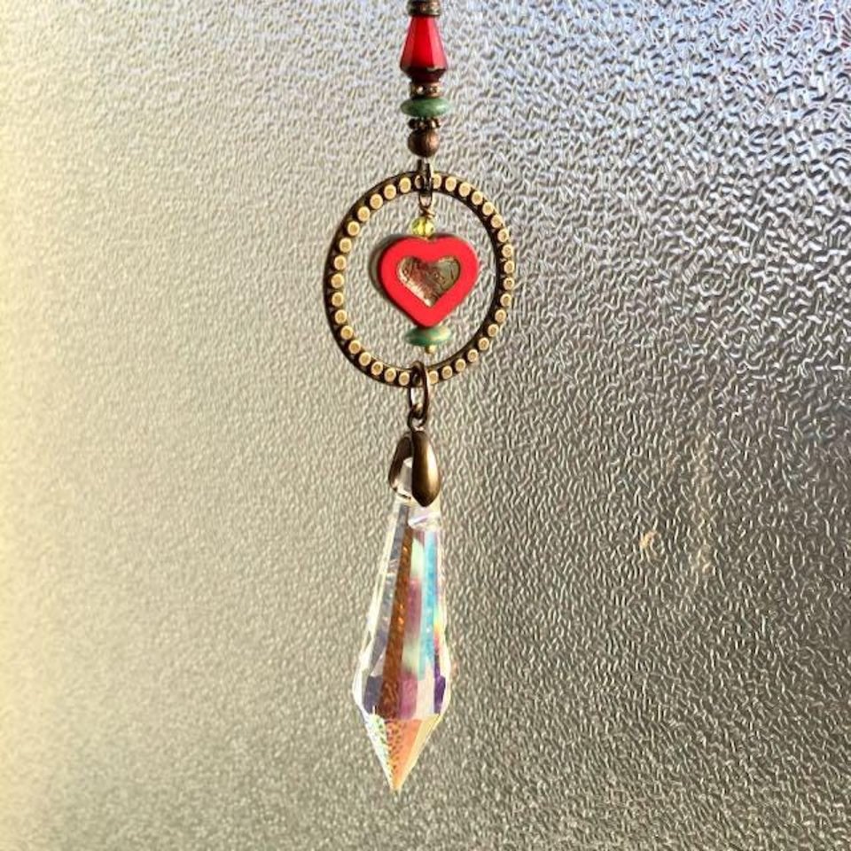 Boho Heart Crystal Sun Catcher: Window & Garden Decor, Asfour, Czech Beads