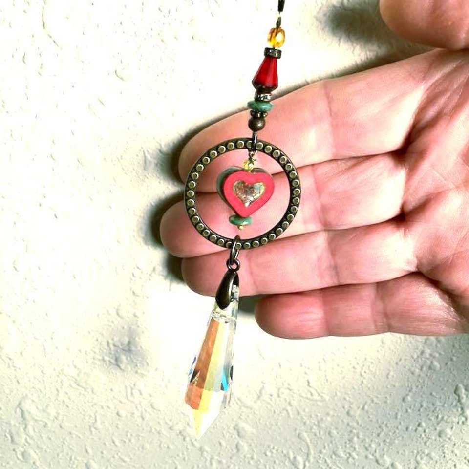 Boho Heart Crystal Sun Catcher: Window & Garden Decor, Asfour, Czech Beads