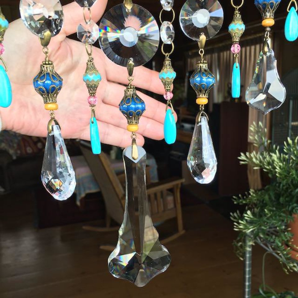 Gemstone and Crystal Hanging, Handmade Boho Beaded Curtain for Window or Garden