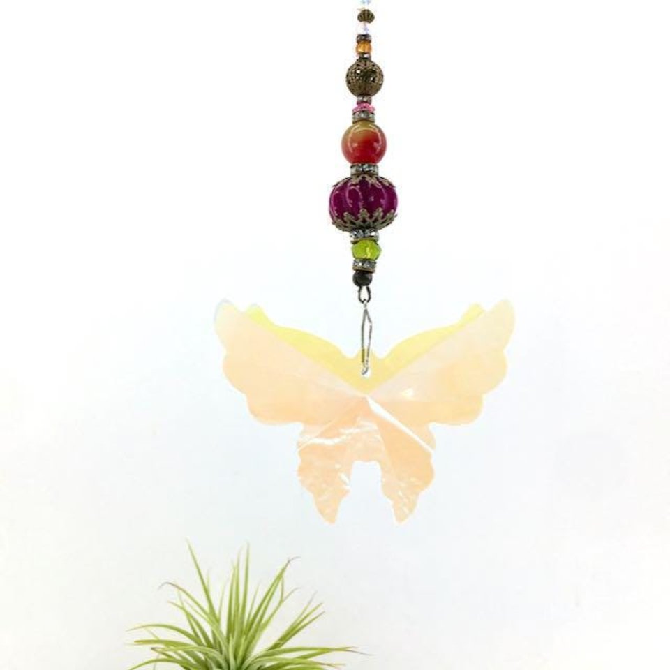 Large Butterfly Crystal Sun Catcher: Boho Rainbow Maker, Gemstone & Crystal Beads