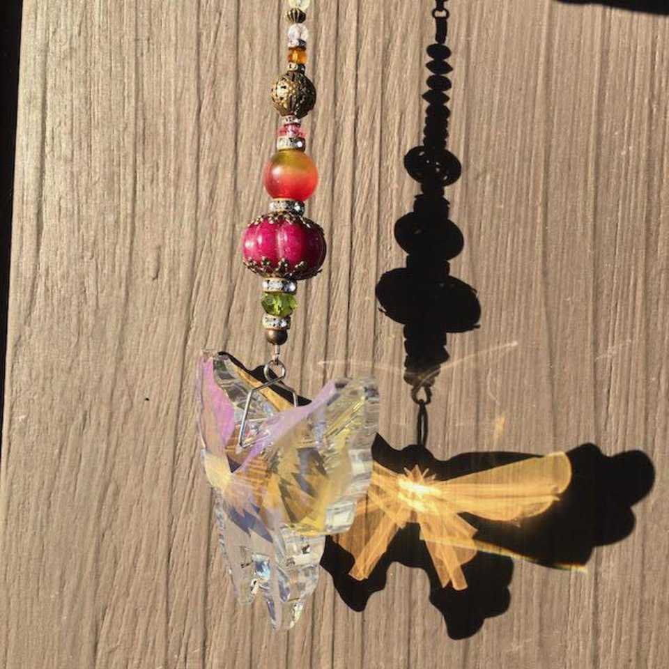 Large Butterfly Crystal Sun Catcher: Boho Rainbow Maker, Gemstone & Crystal Beads