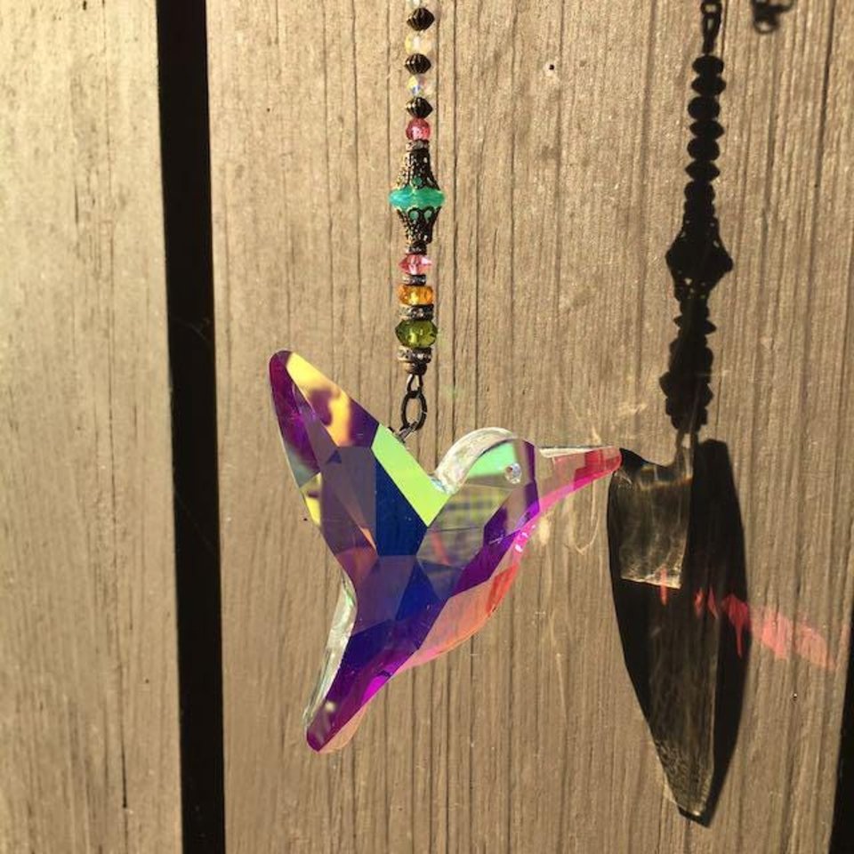 Large Hummingbird Crystal Sun Catcher: Boho Rainbow Maker, Czech & Austrian Beads