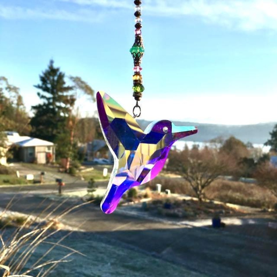Large Hummingbird Crystal Sun Catcher: Boho Rainbow Maker, Czech & Austrian Beads