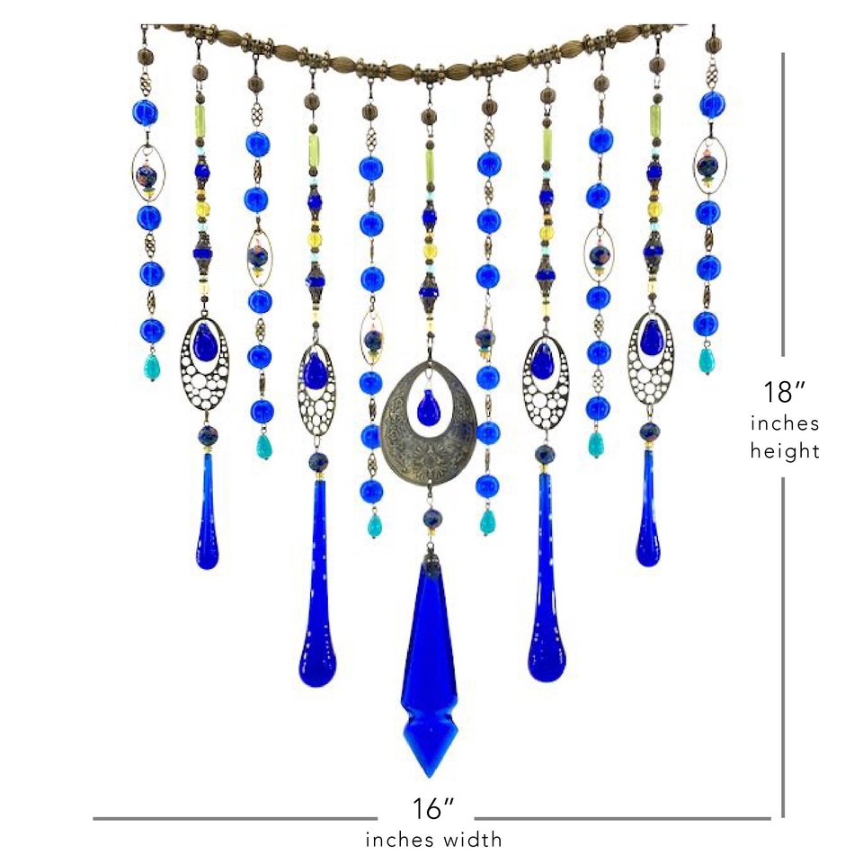 Vintage Cobalt Chandelier Crystal Hanging, Handmade Boho Beaded Curtain for Window or Garden