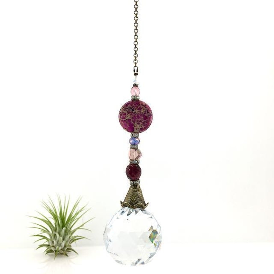 Purple Sea Sediment Jasper Gemstone Sun Catcher, 40mm Crystal Sphere, Rainbow Maker