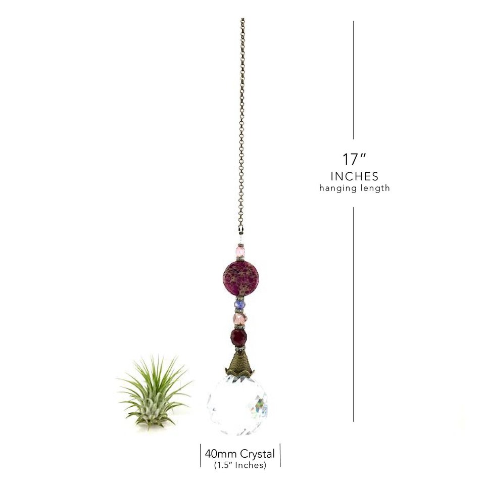 Purple Sea Sediment Jasper Gemstone Sun Catcher, 40mm Crystal Sphere, Rainbow Maker