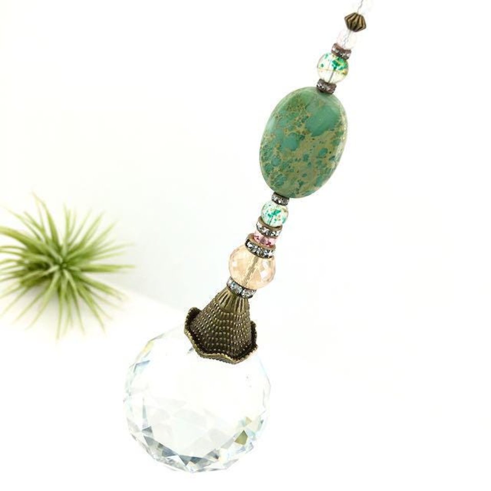 Jasper Gemstone Sun Catcher, 40mm Crystal Sphere, Rainbow Maker