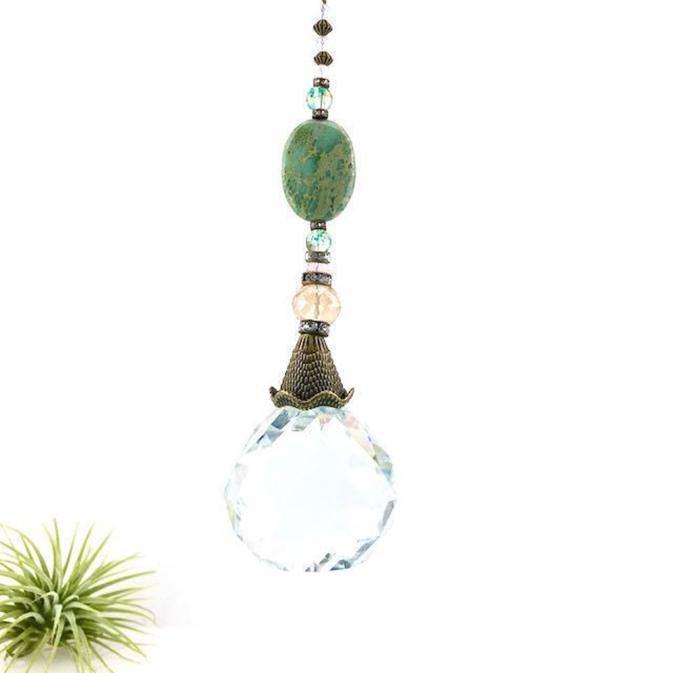 Jasper Gemstone Sun Catcher, 40mm Crystal Sphere, Rainbow Maker