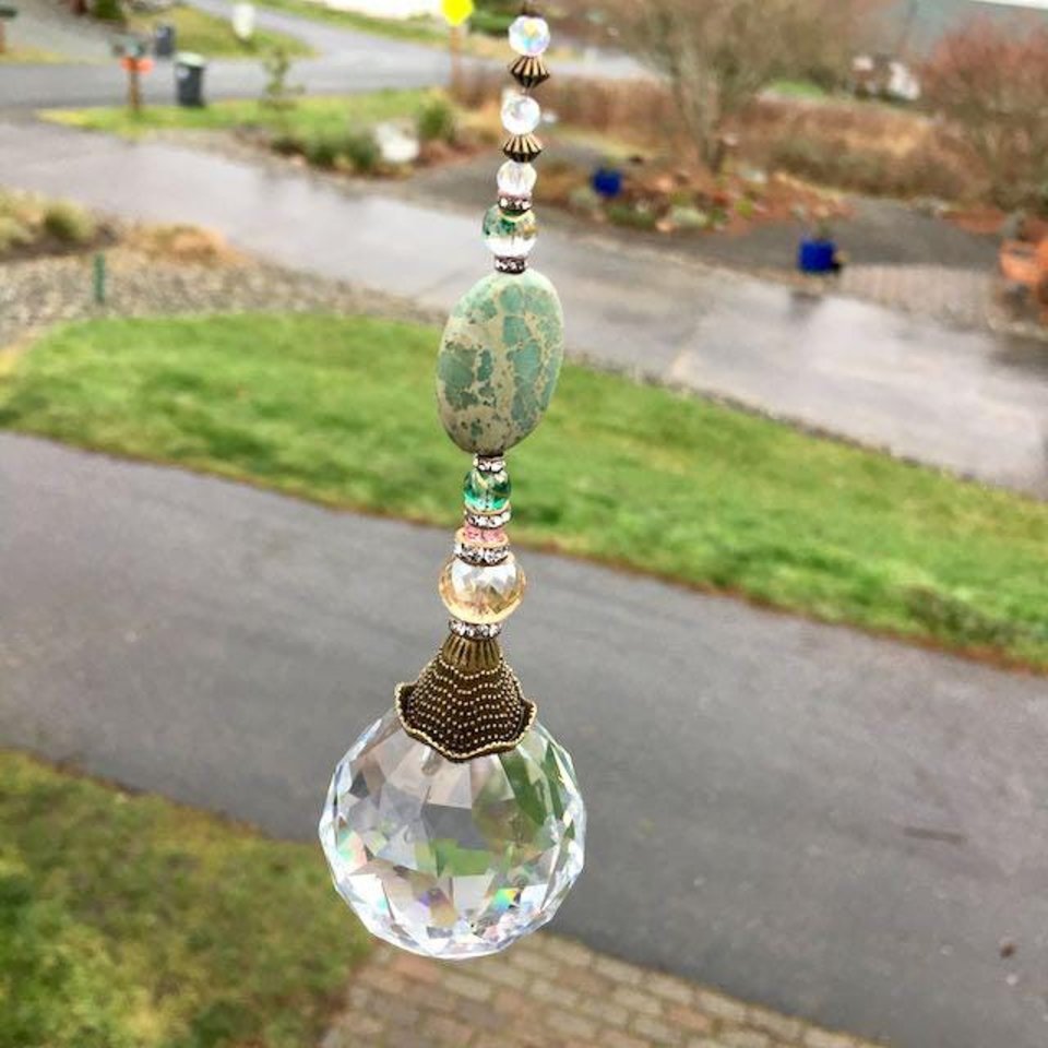 Jasper Gemstone Sun Catcher, 40mm Crystal Sphere, Rainbow Maker