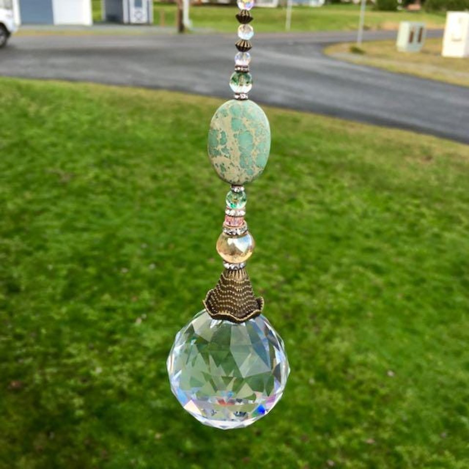 Jasper Gemstone Sun Catcher, 40mm Crystal Sphere, Rainbow Maker