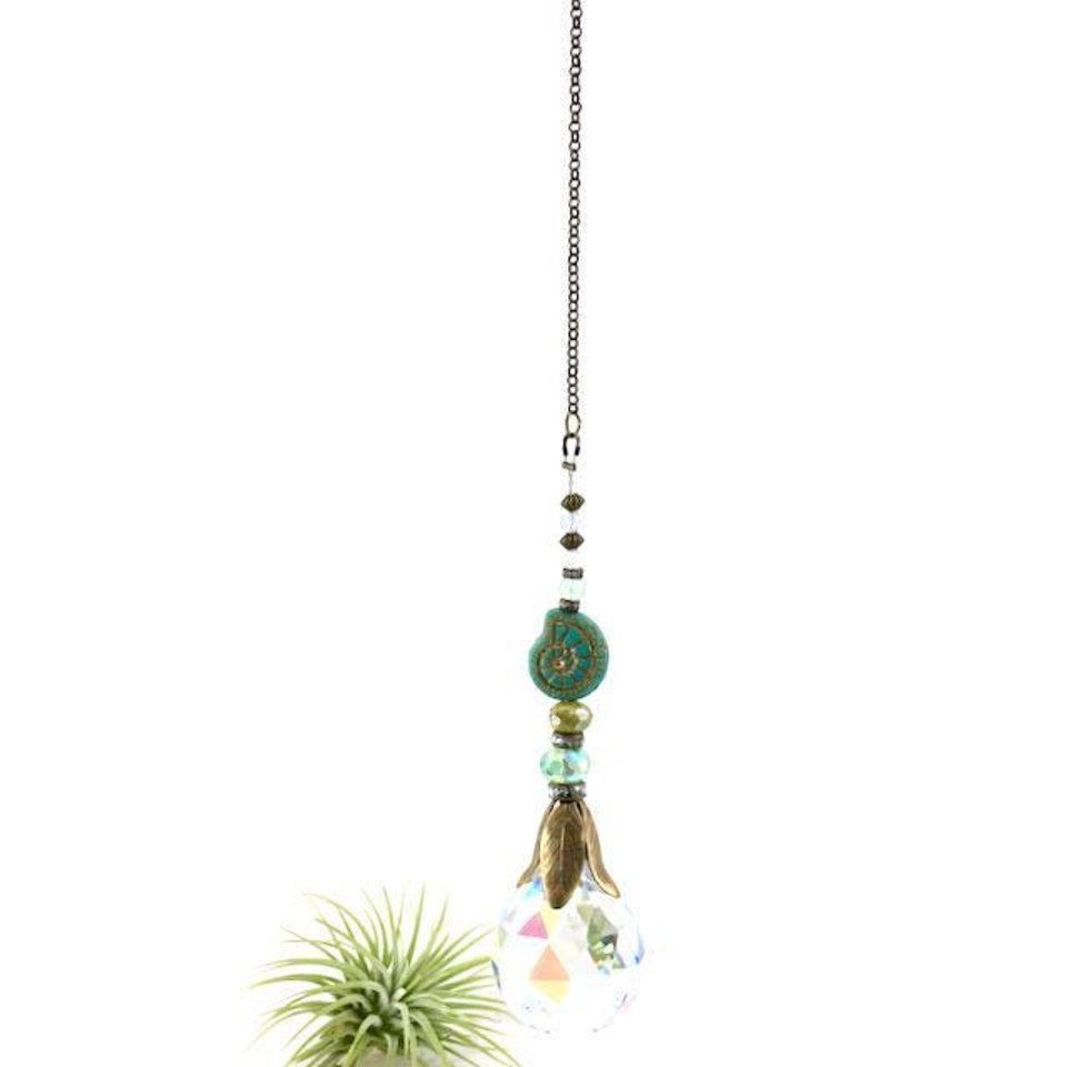 Nautilus Crystal Prism Sun Catcher: Czech Glass & Antique Bronze Beads
