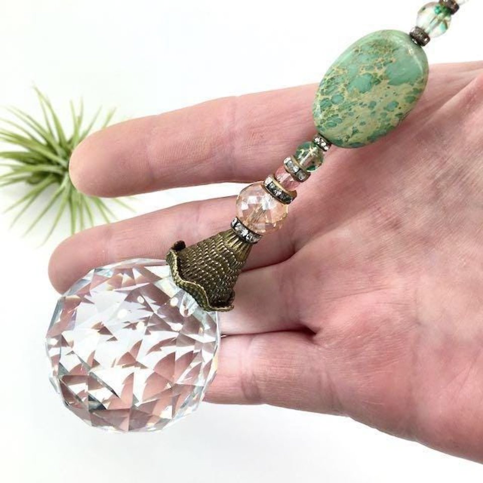 Jasper Gemstone Sun Catcher, 40mm Crystal Sphere, Rainbow Maker