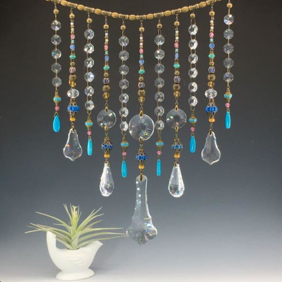 Gemstone and Crystal Hanging, Handmade Boho Beaded Curtain for Window or Garden