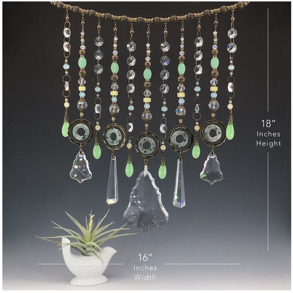 Gemstone and Crystal Chandelier Hanging, Handmade Boho Beaded Curtain for Window or Garden