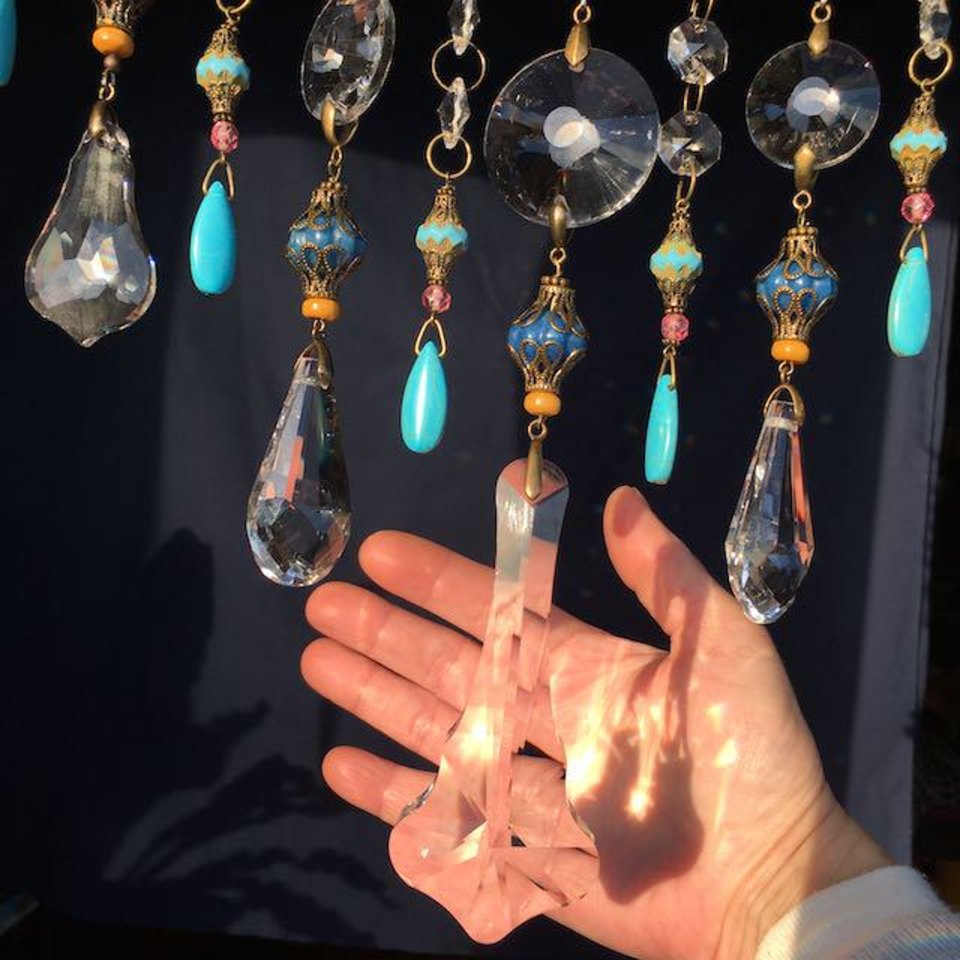 Gemstone and Crystal Hanging, Handmade Boho Beaded Curtain for Window or Garden