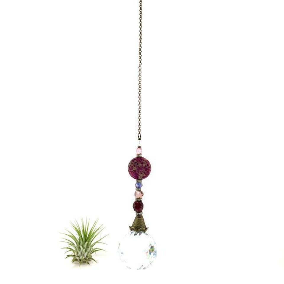 Purple Sea Sediment Jasper Gemstone Sun Catcher, 40mm Crystal Sphere, Rainbow Maker