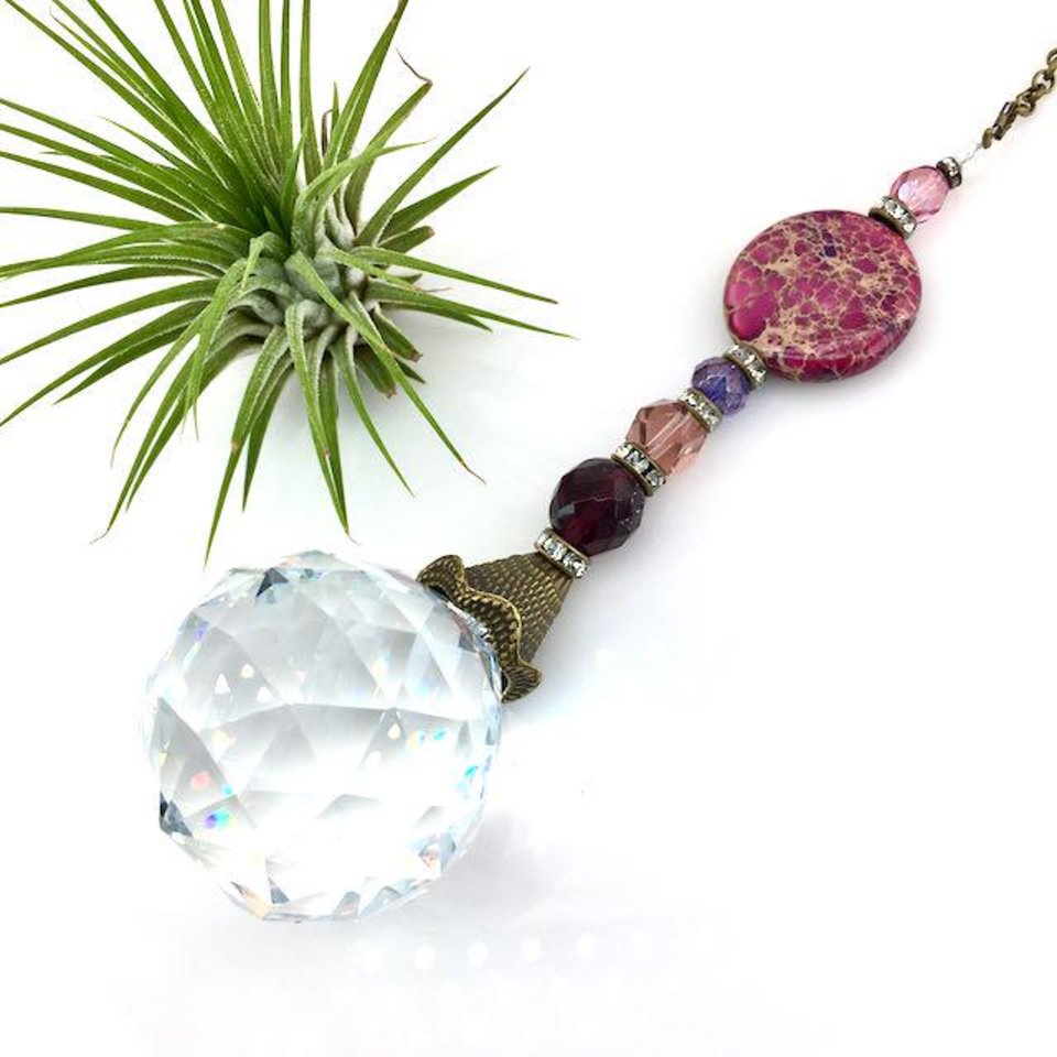 Purple Sea Sediment Jasper Gemstone Sun Catcher, 40mm Crystal Sphere, Rainbow Maker