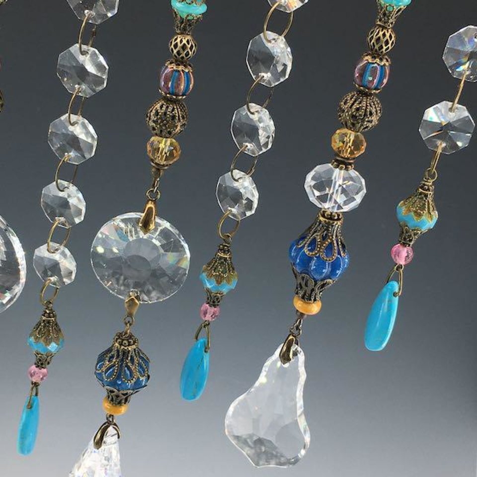 Gemstone and Crystal Hanging, Handmade Boho Beaded Curtain for Window or Garden