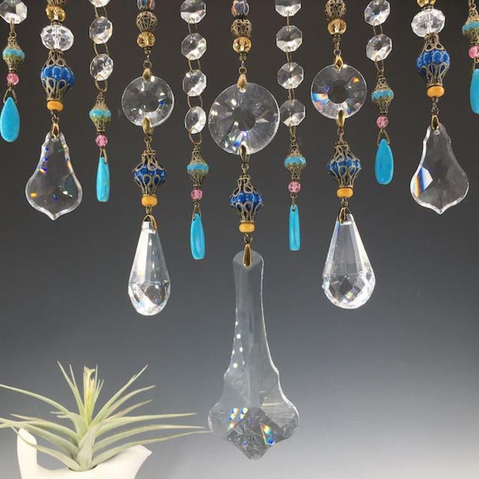 Gemstone and Crystal Hanging, Handmade Boho Beaded Curtain for Window or Garden