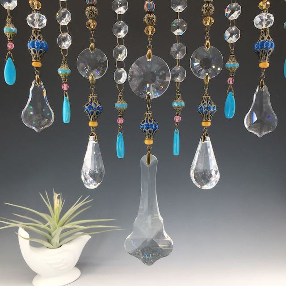 Gemstone and Crystal Hanging, Handmade Boho Beaded Curtain for Window or Garden