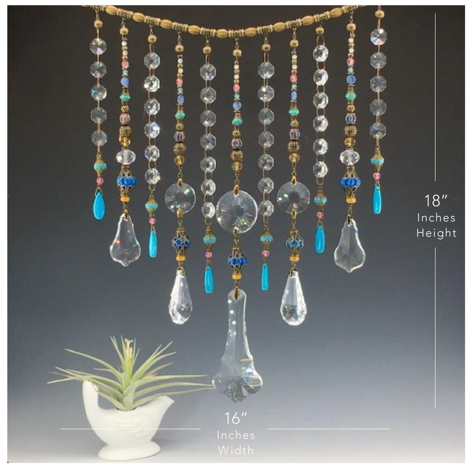Gemstone and Crystal Hanging, Handmade Boho Beaded Curtain for Window or Garden