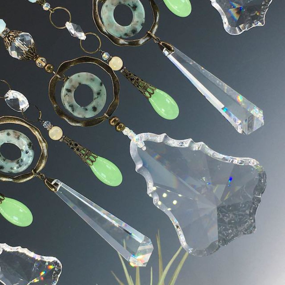 Gemstone and Crystal Chandelier Hanging, Handmade Boho Beaded Curtain for Window or Garden