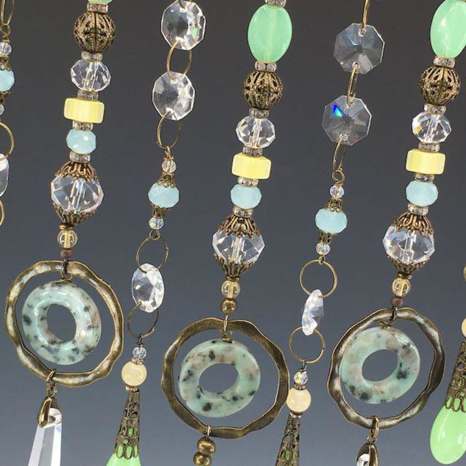 Gemstone and Crystal Chandelier Hanging, Handmade Boho Beaded Curtain for Window or Garden