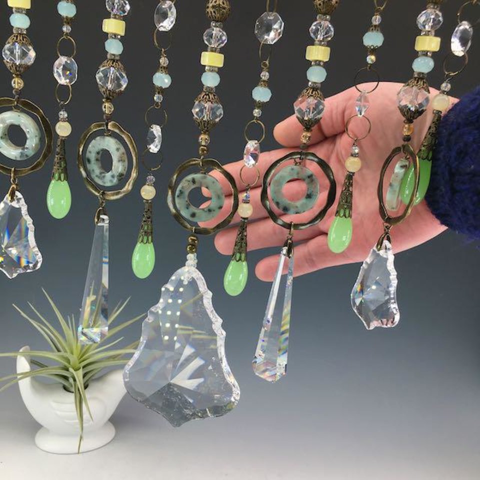 Gemstone and Crystal Chandelier Hanging, Handmade Boho Beaded Curtain for Window or Garden